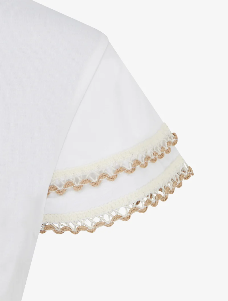 T-shirt manches courtes à détail broderies - Blanc