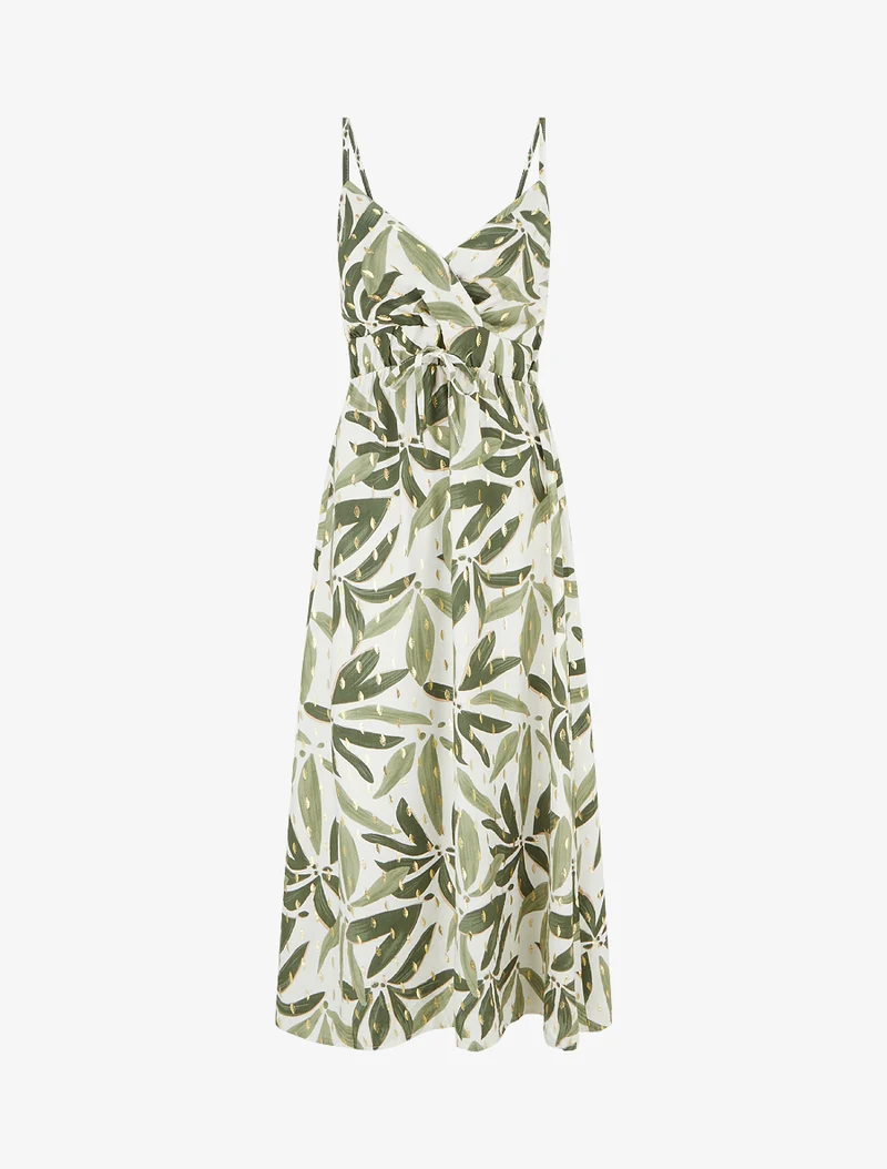 Robe longue imprimé stylisé à détail irisé - Vert