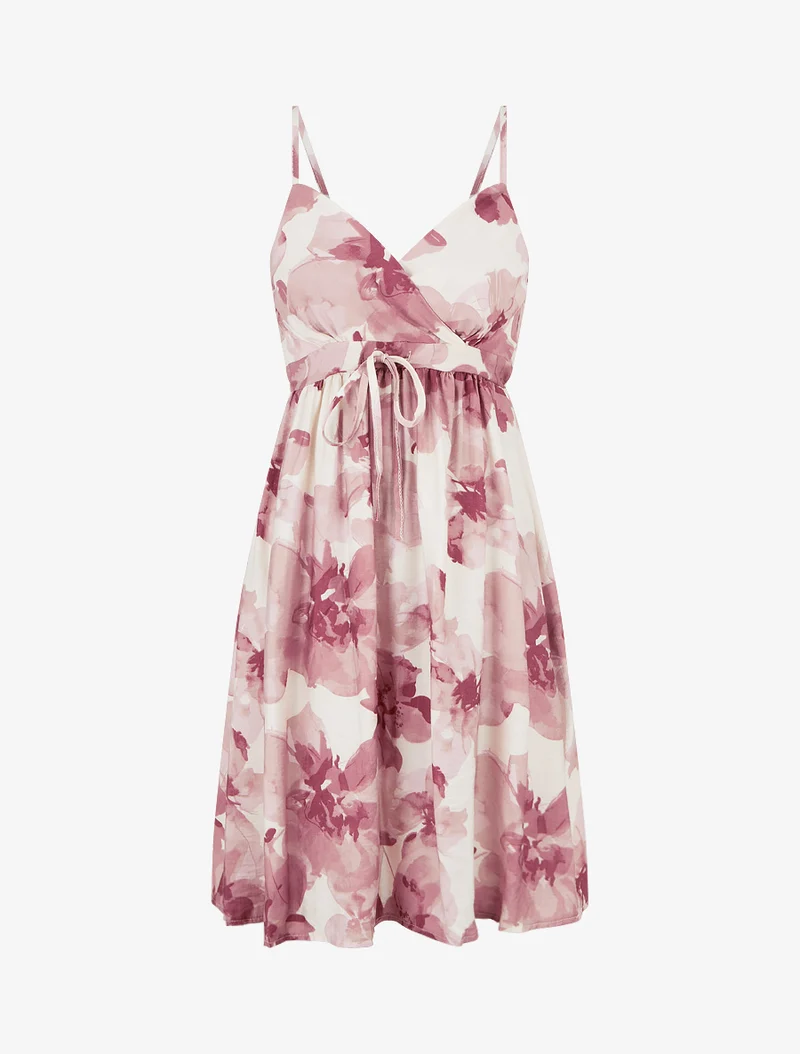 Robe mi-longue imprimé floral - Vieux rose