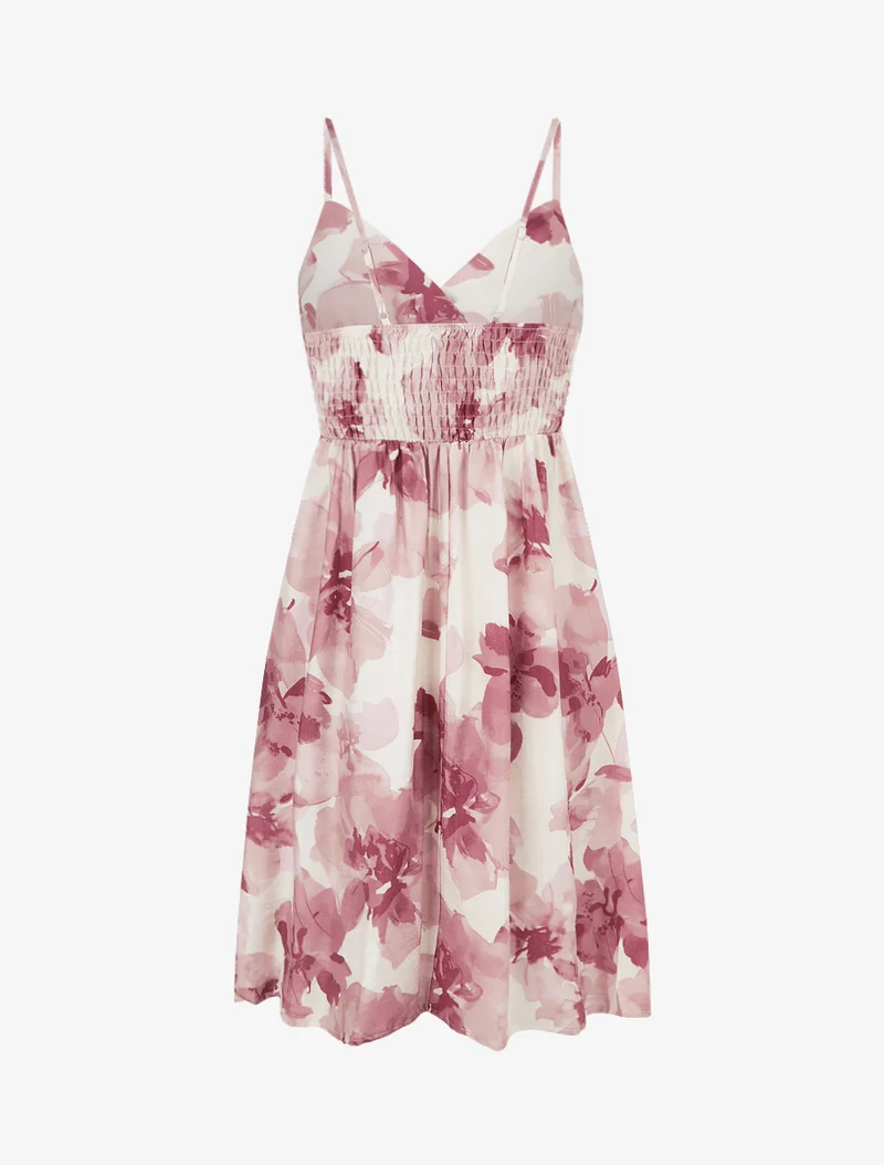 Robe mi-longue imprimé floral - Vieux rose