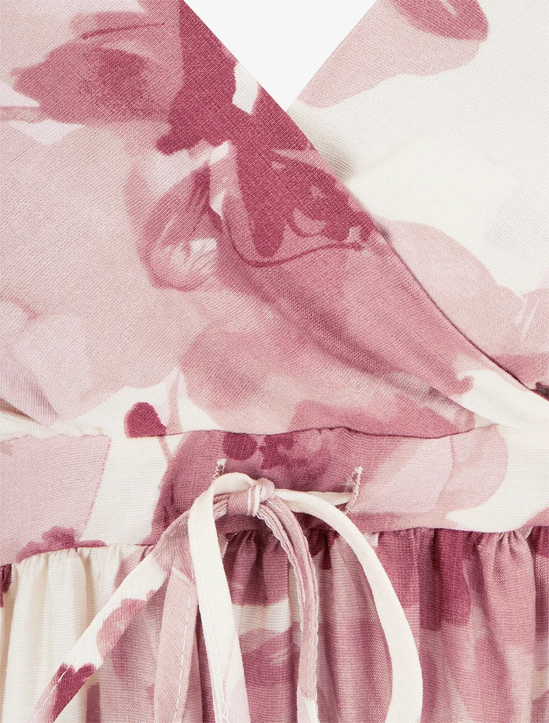 Robe mi-longue imprimé floral - Vieux rose