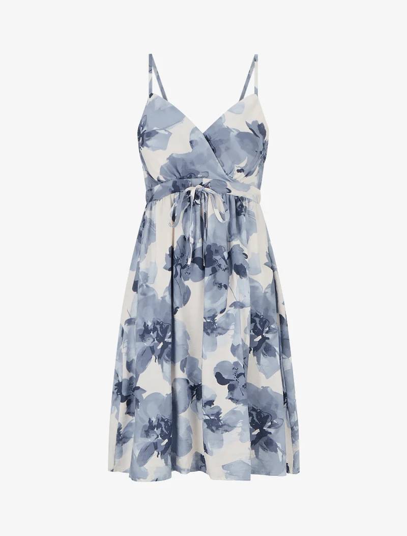 Robe mi-longue imprimé floral - Bleu gris