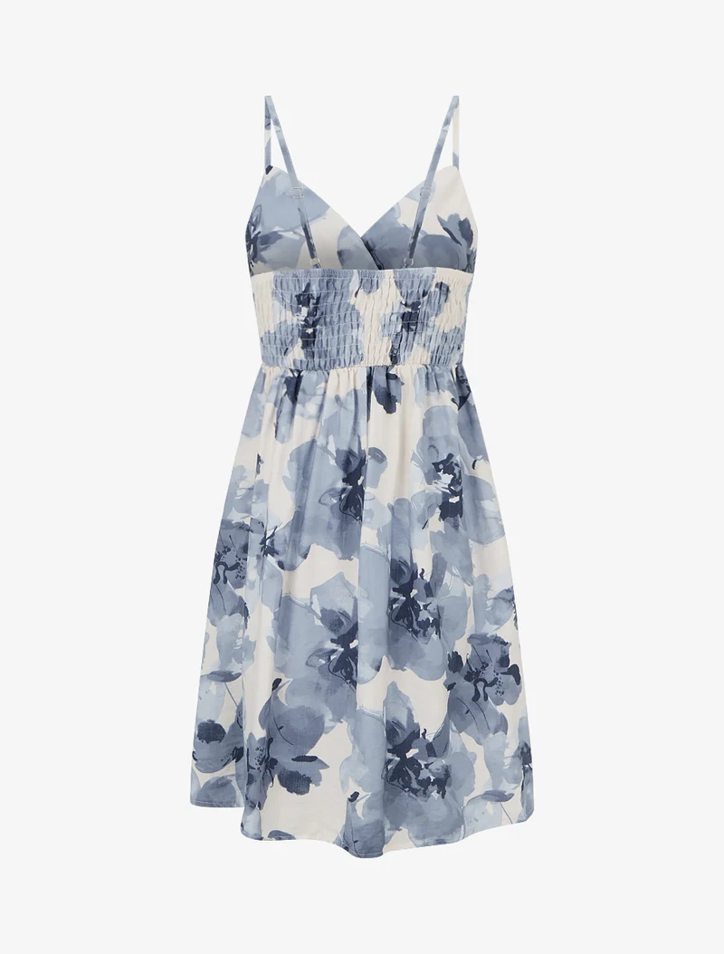 Robe mi-longue imprimé floral - Bleu gris