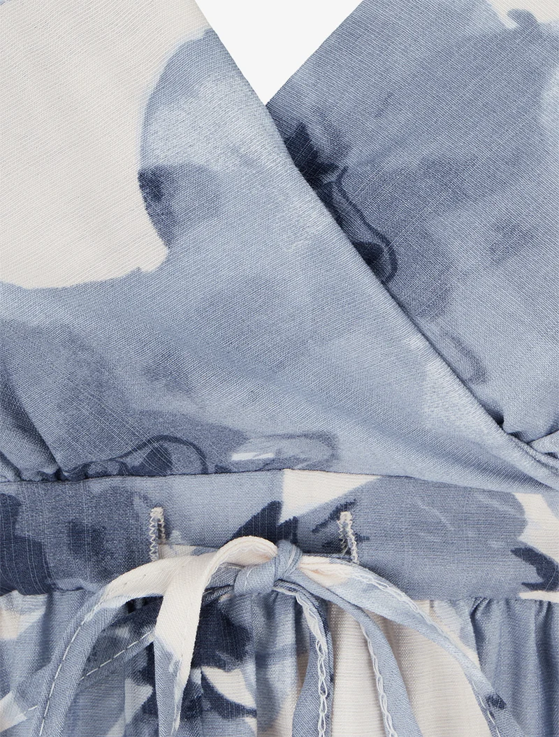 Robe mi-longue imprimé floral - Bleu gris