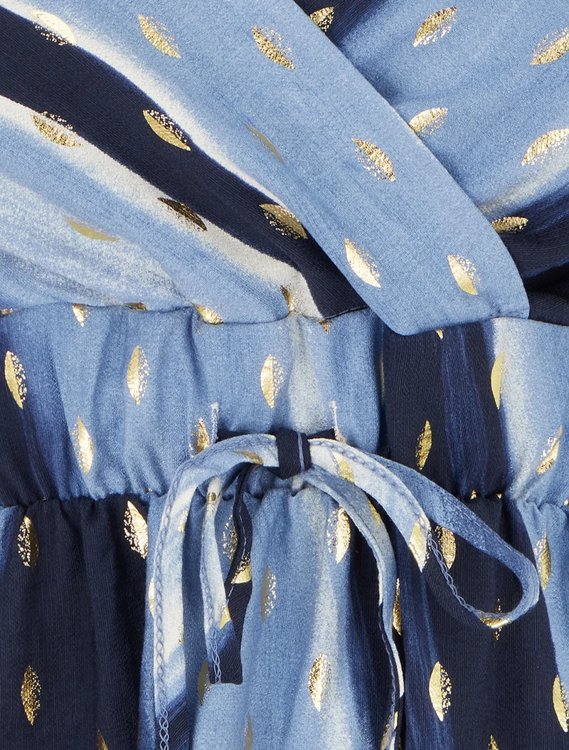 Robe mi-longue imprimé abstrait à détail irisé - Bleu