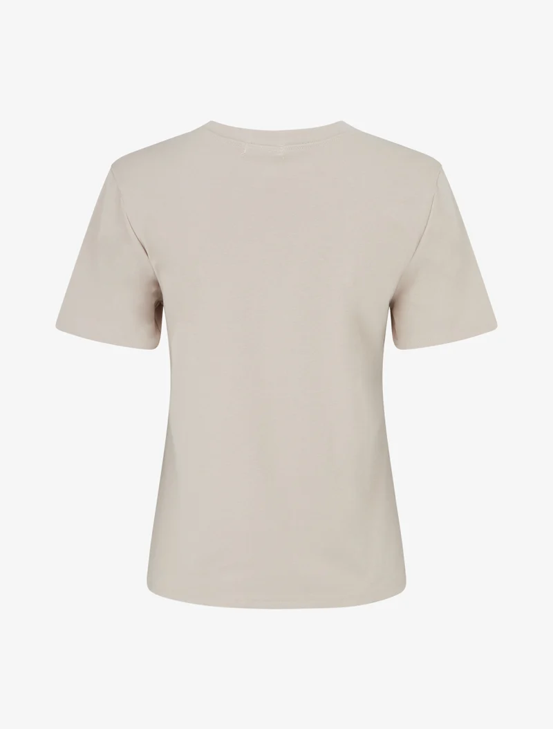 T-shirt uni à broderie fleur - Beige