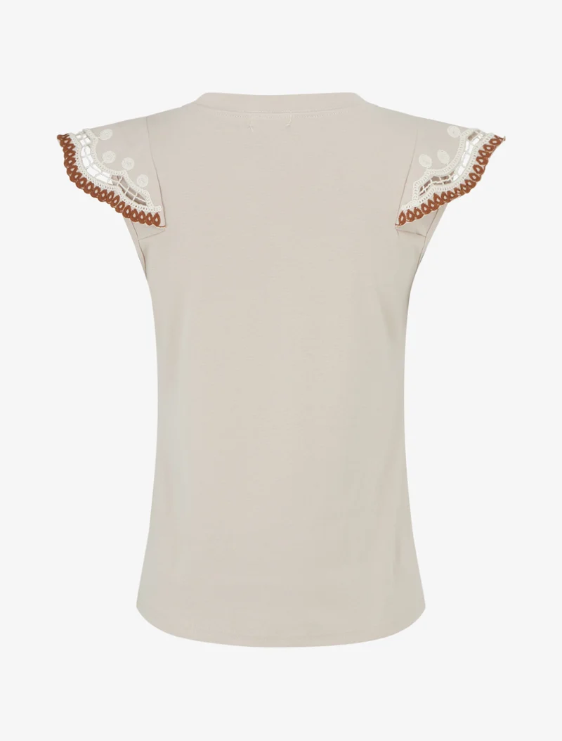 T-shirt uni manches courtes brodées - Beige