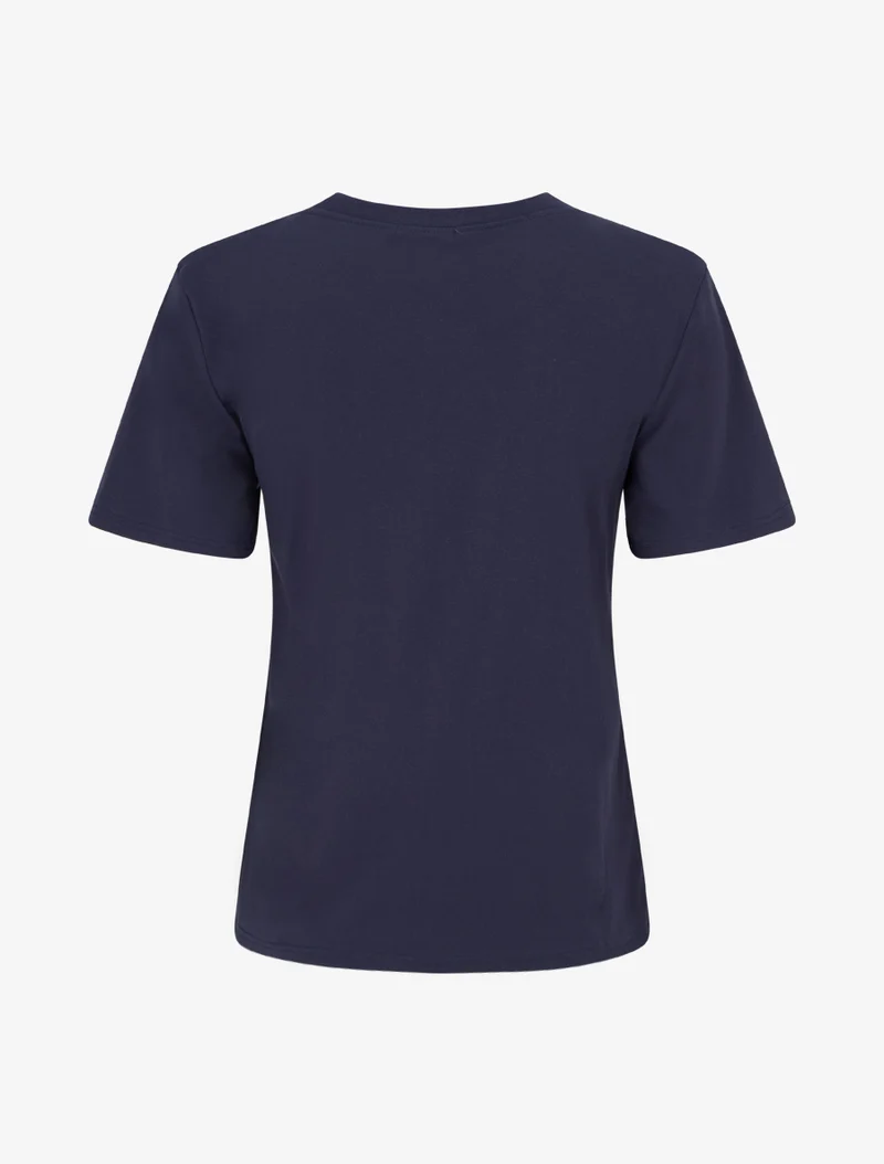T-shirt uni à broderie fleur - Marine