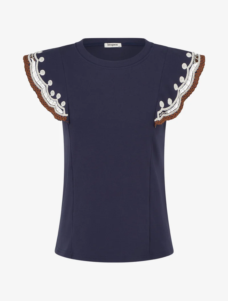 T-shirt uni manches courtes brodées - Marine