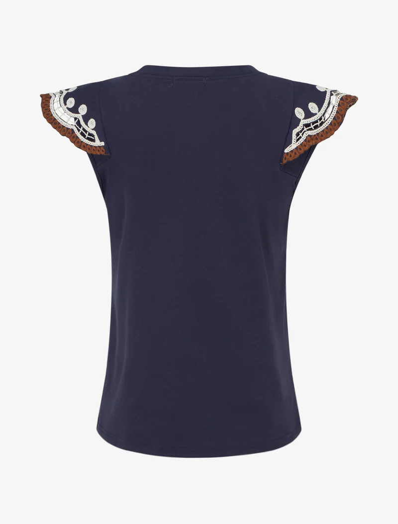 T-shirt uni manches courtes brodées - Marine