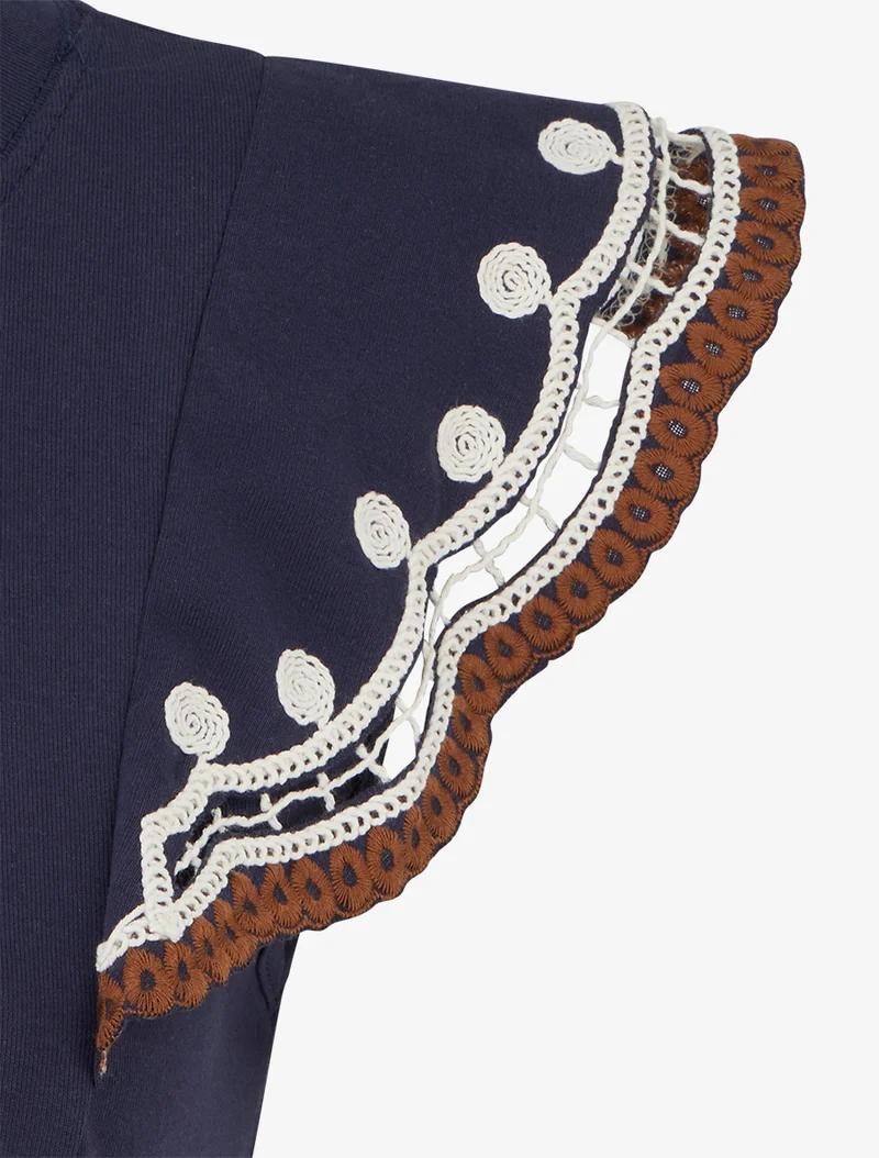T-shirt uni manches courtes brodées - Marine