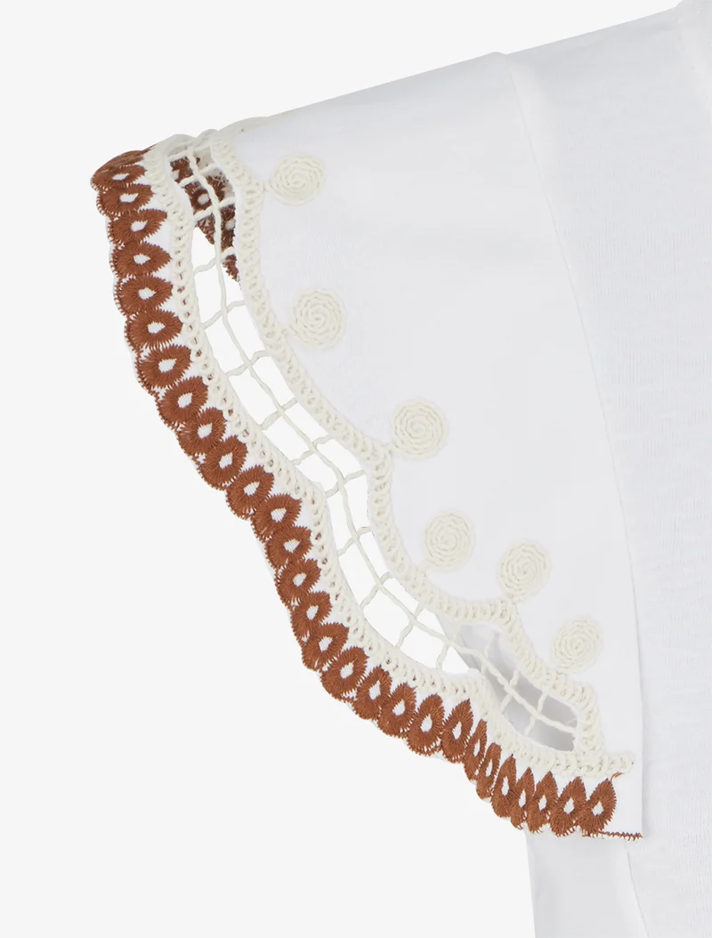 T-shirt uni manches courtes brodées - Blanc