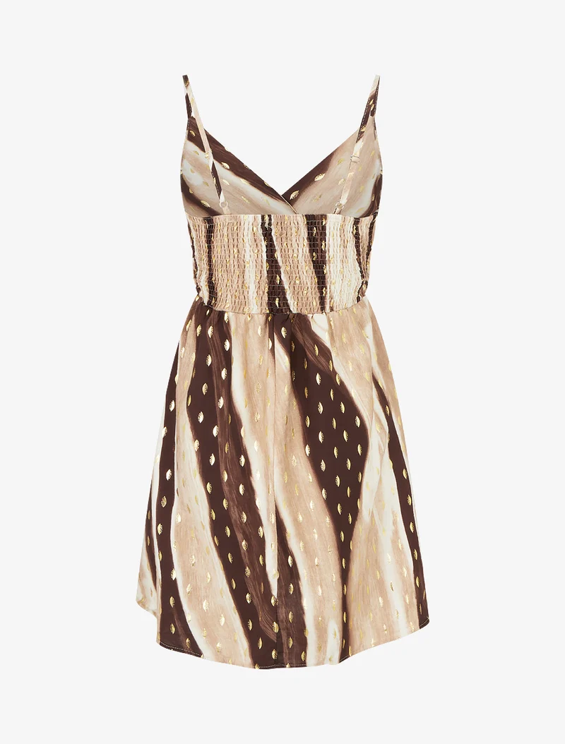 Robe mi-longue imprimé abstrait à détail irisé - Marron