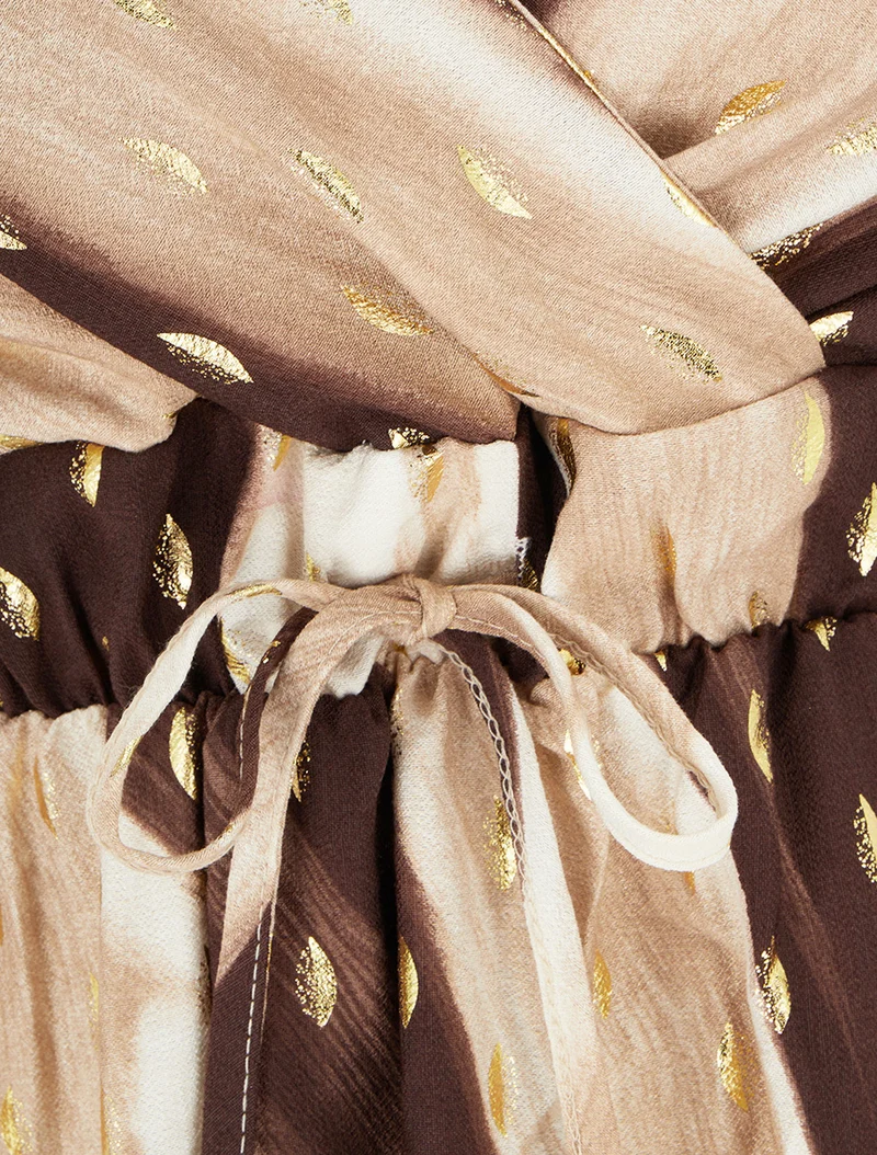 Robe mi-longue imprimé abstrait à détail irisé - Marron