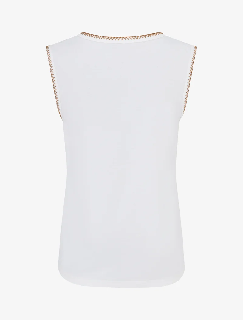 T-shirt uni sans manches à détail broderies - Blanc