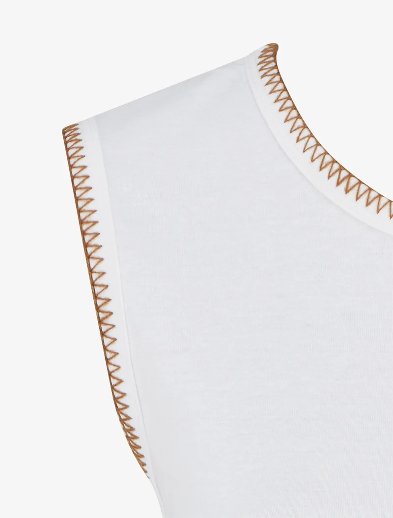 T-shirt uni sans manches à détail broderies - Blanc