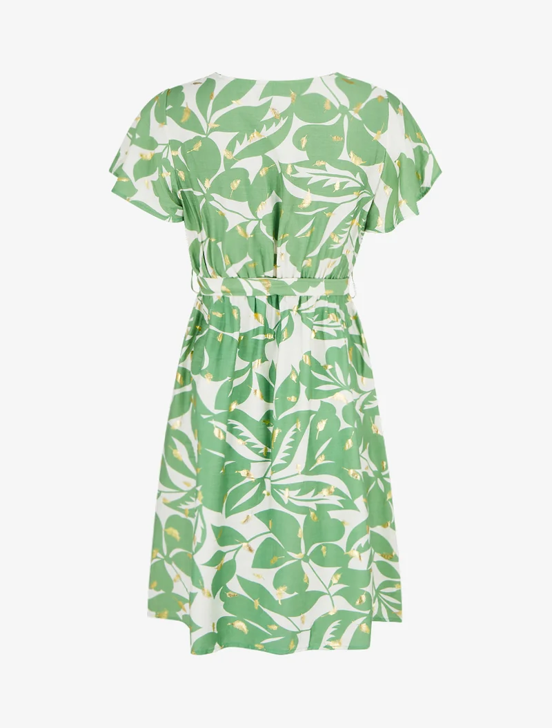 Robe mi-longue imprimé feuilles et irisée - Vert