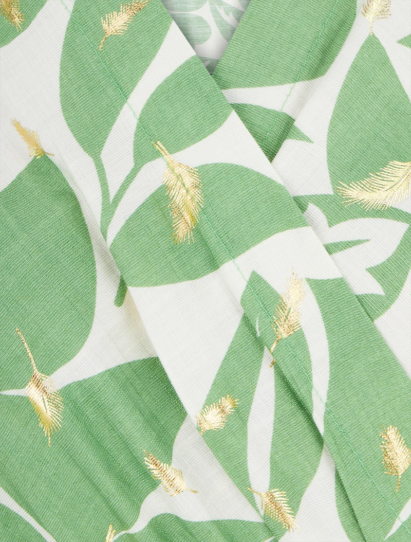 Robe mi-longue imprimé feuilles et irisée - Vert