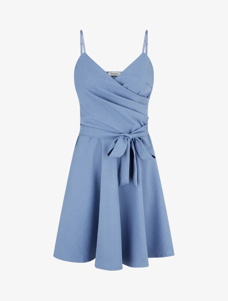 Robe patineuse unie à fines bretelles - Bleu