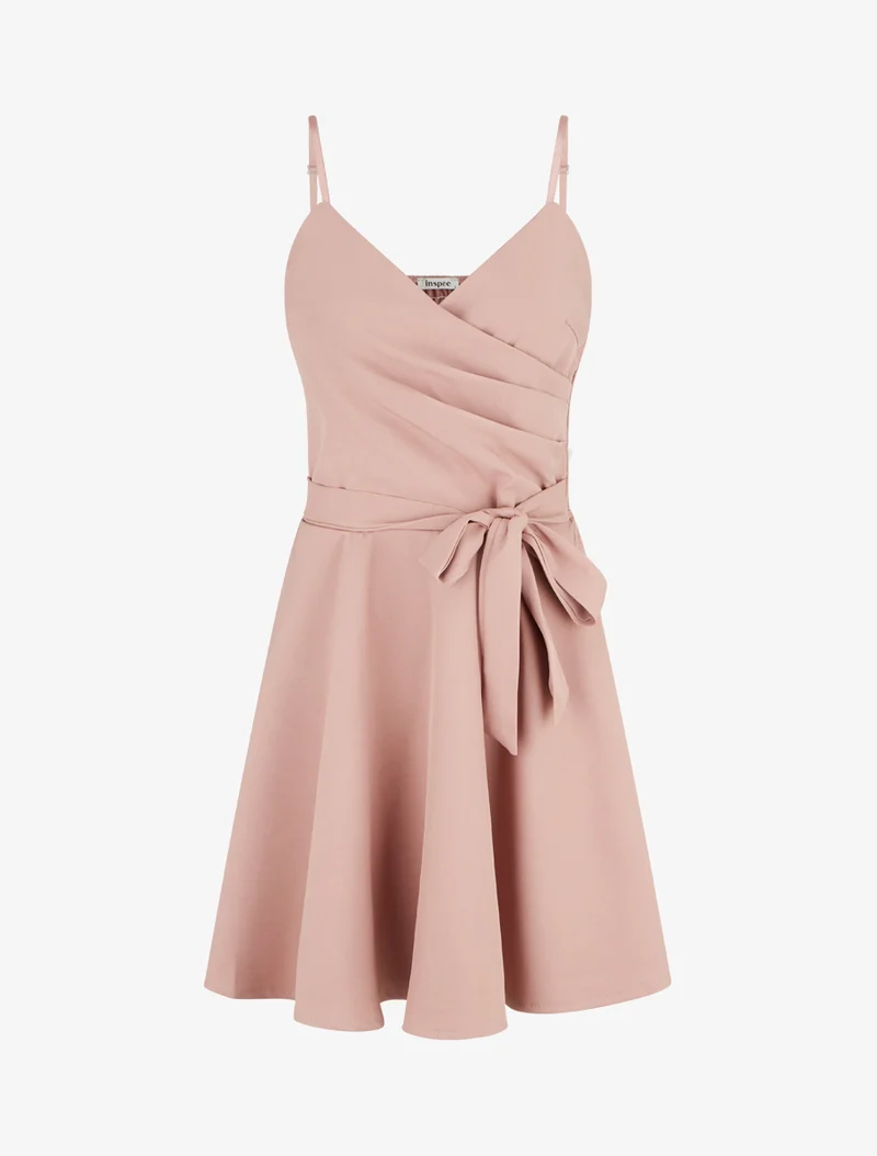Robe patineuse unie à fines bretelles - Rose