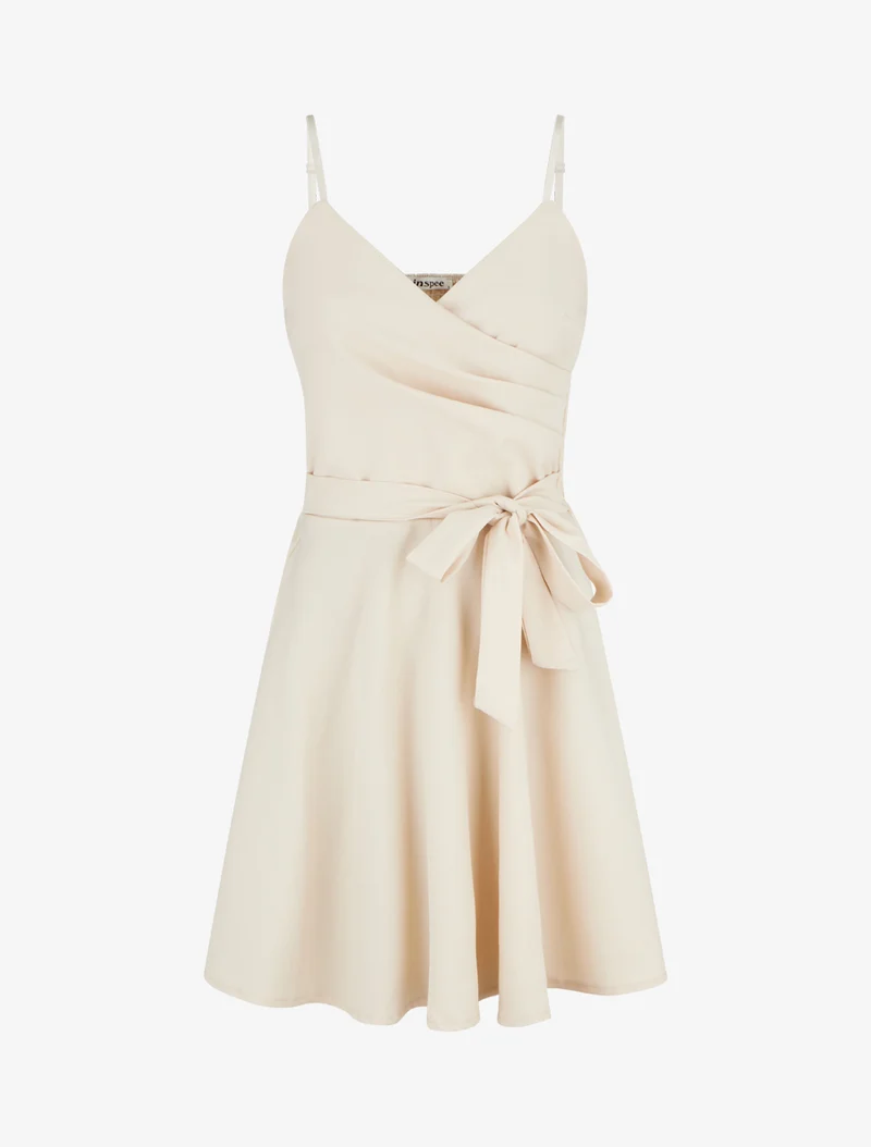 Robe patineuse unie à fines bretelles - Beige