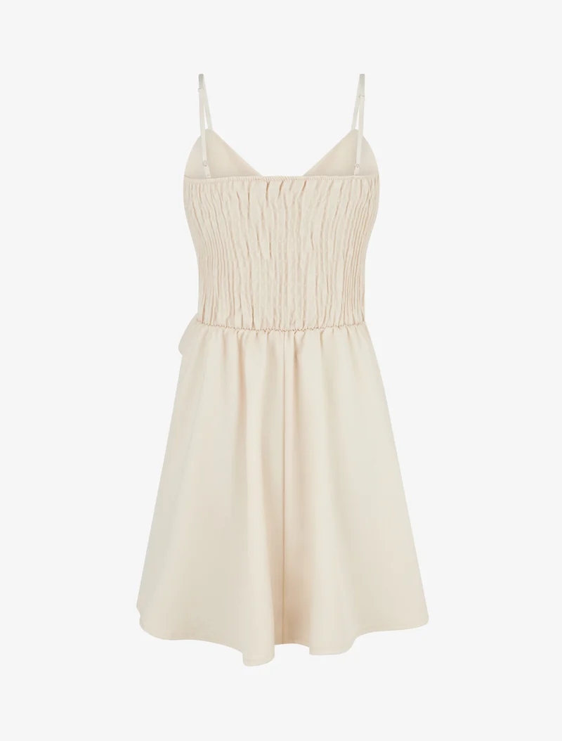 Robe patineuse unie à fines bretelles - Beige