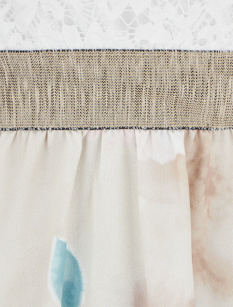 Robe mi-longue à dentelle et imprimé aquarelle - Beige