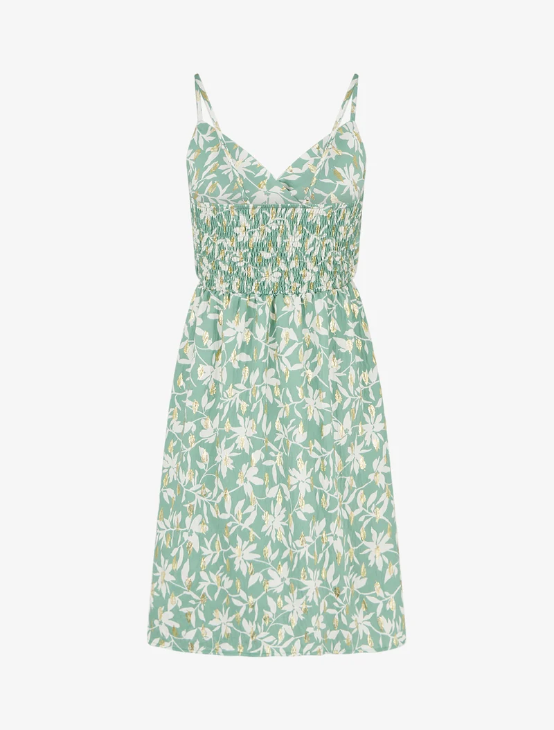 Robe imprimé feuillage à détail irisé - Vert d'eau