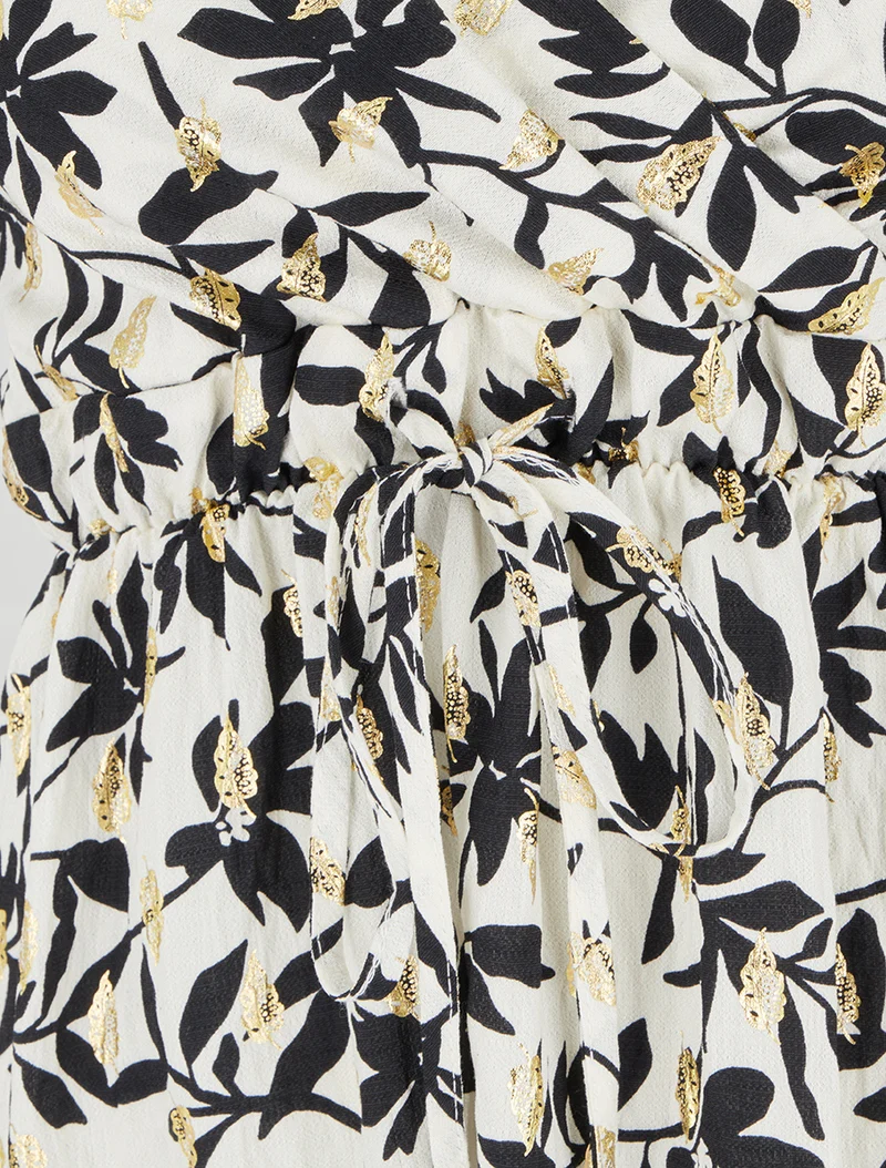 Robe imprimé feuillage à détail irisé - Blanc
