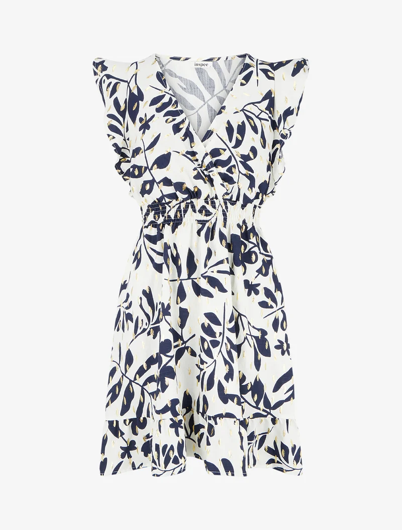 Robe imprimé feuillage à taille élastiquée - Marine