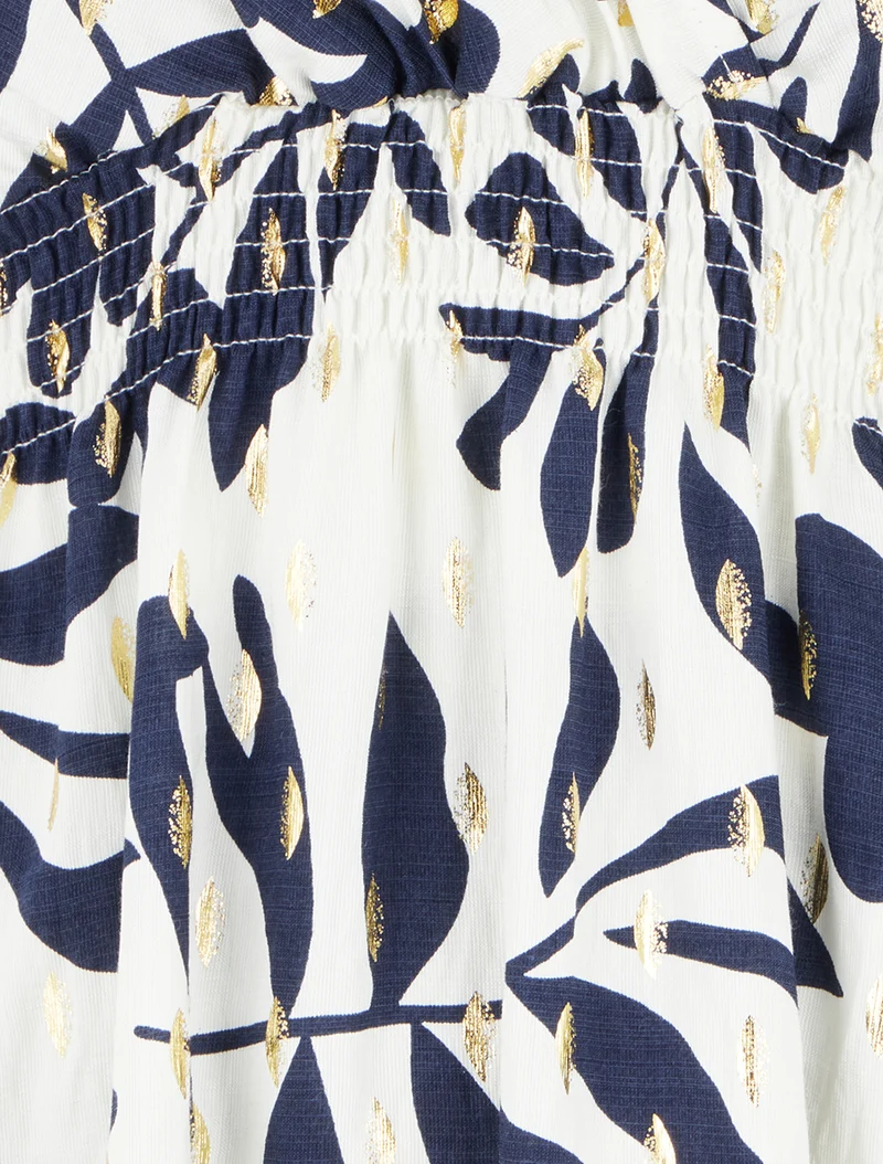 Robe imprimé feuillage à taille élastiquée - Marine