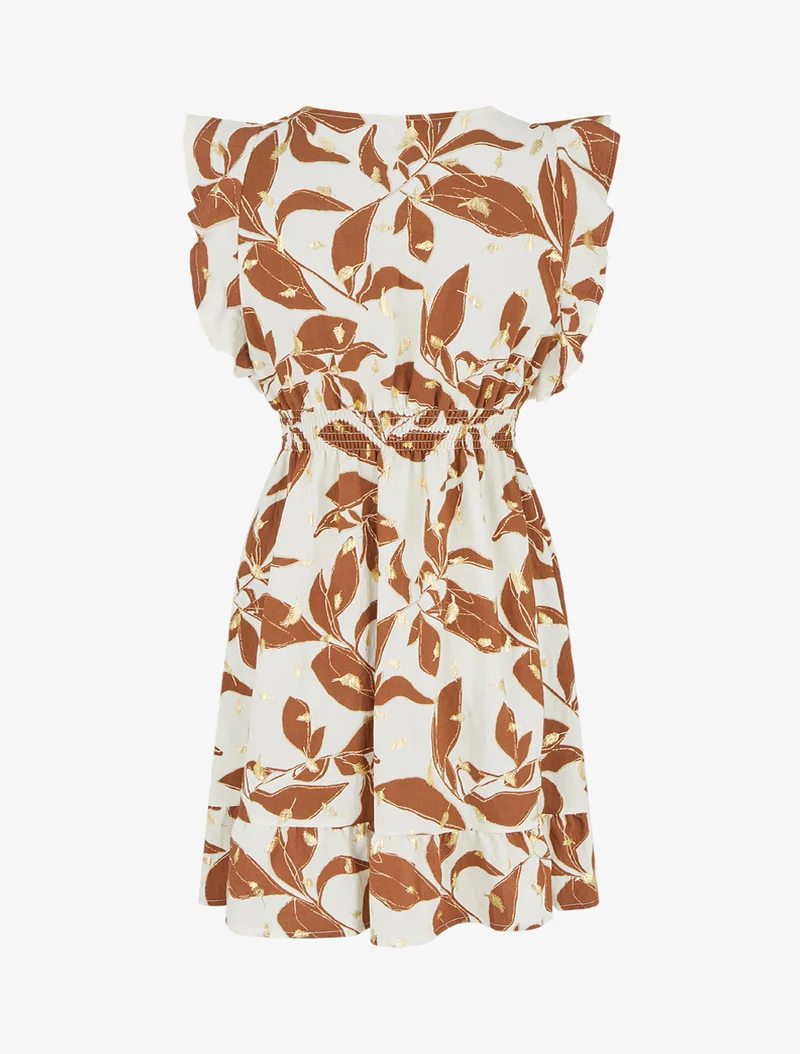 Robe imprimé feuilles à taille élastiquée - Marron
