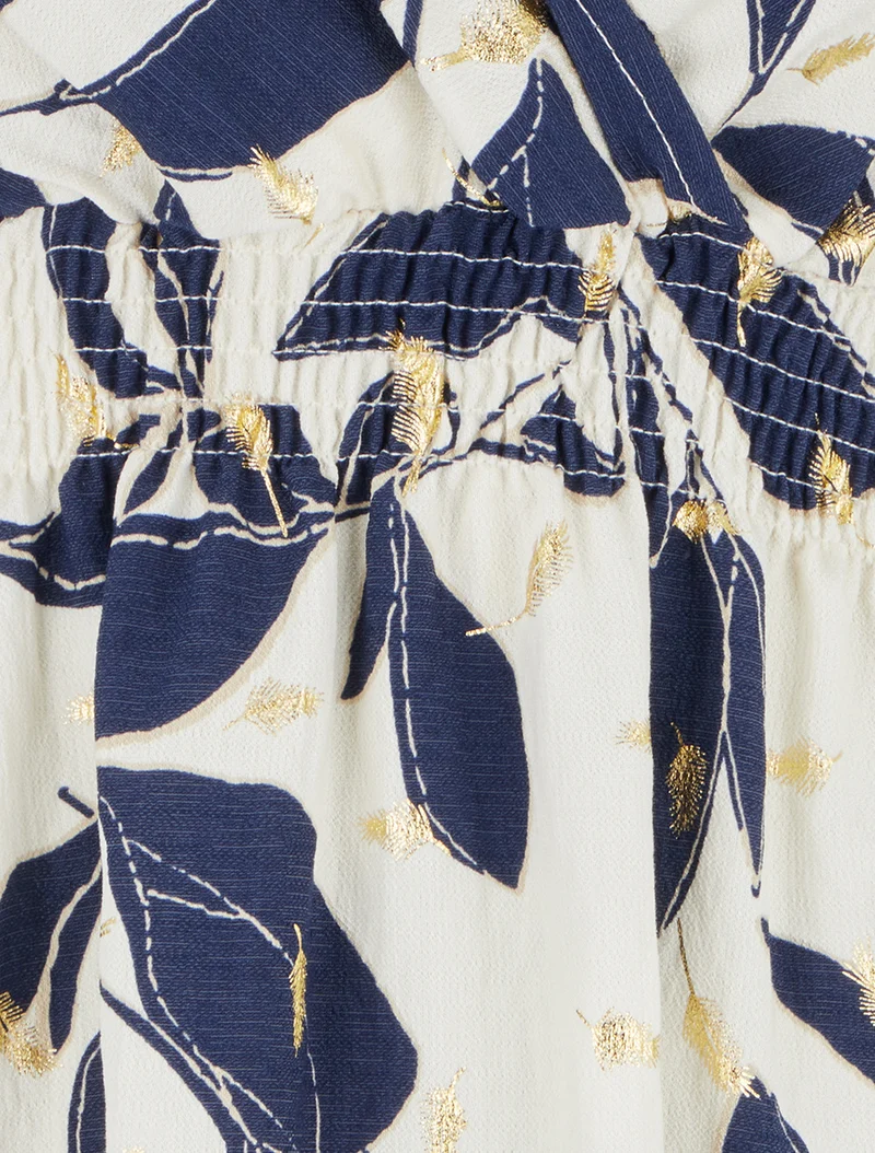 Robe imprimé feuilles à taille élastiquée - Marine