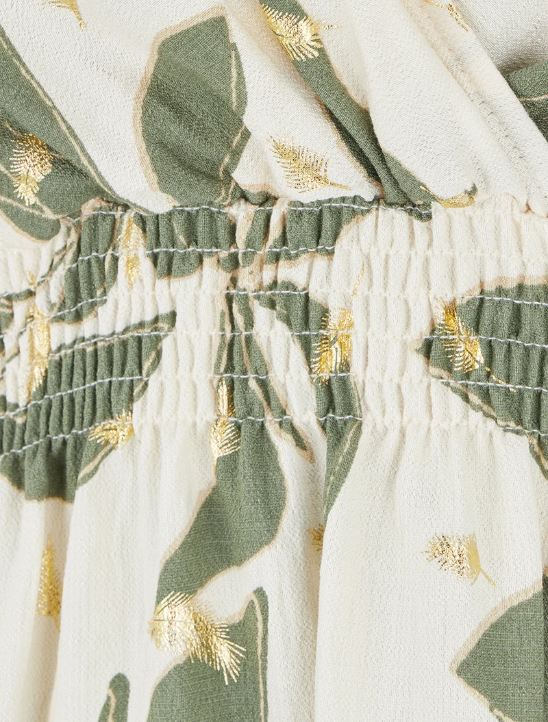 Robe imprimé feuilles à taille élastiquée - Kaki