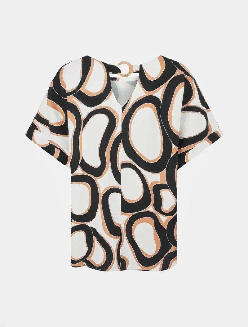 Top ample manches courtes imprimé stylisé - Noir