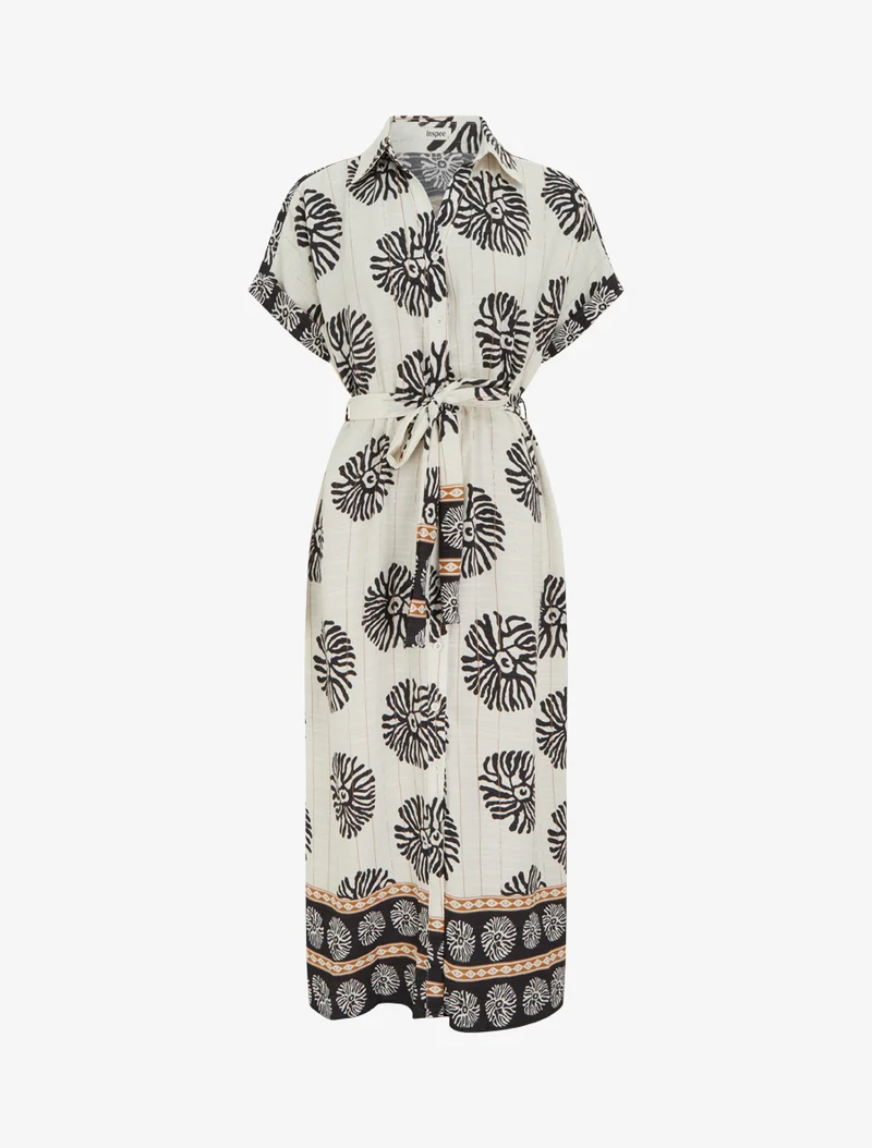 Robe longue imprimé fantaisie à manches courtes - Noir