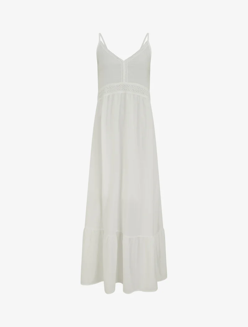 Robe longue unie à taille en dentelle - Blanc