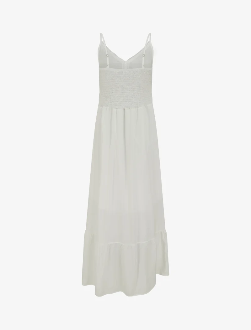 Robe longue unie à taille en dentelle - Blanc
