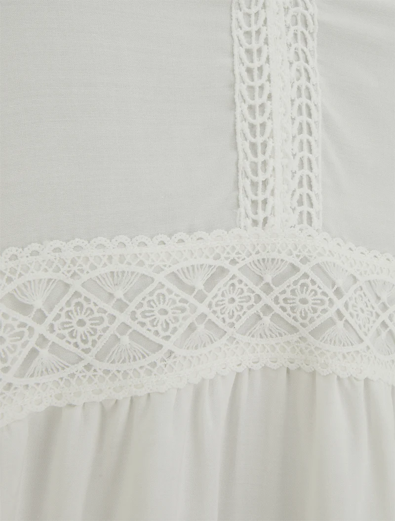 Robe longue unie à taille en dentelle - Blanc
