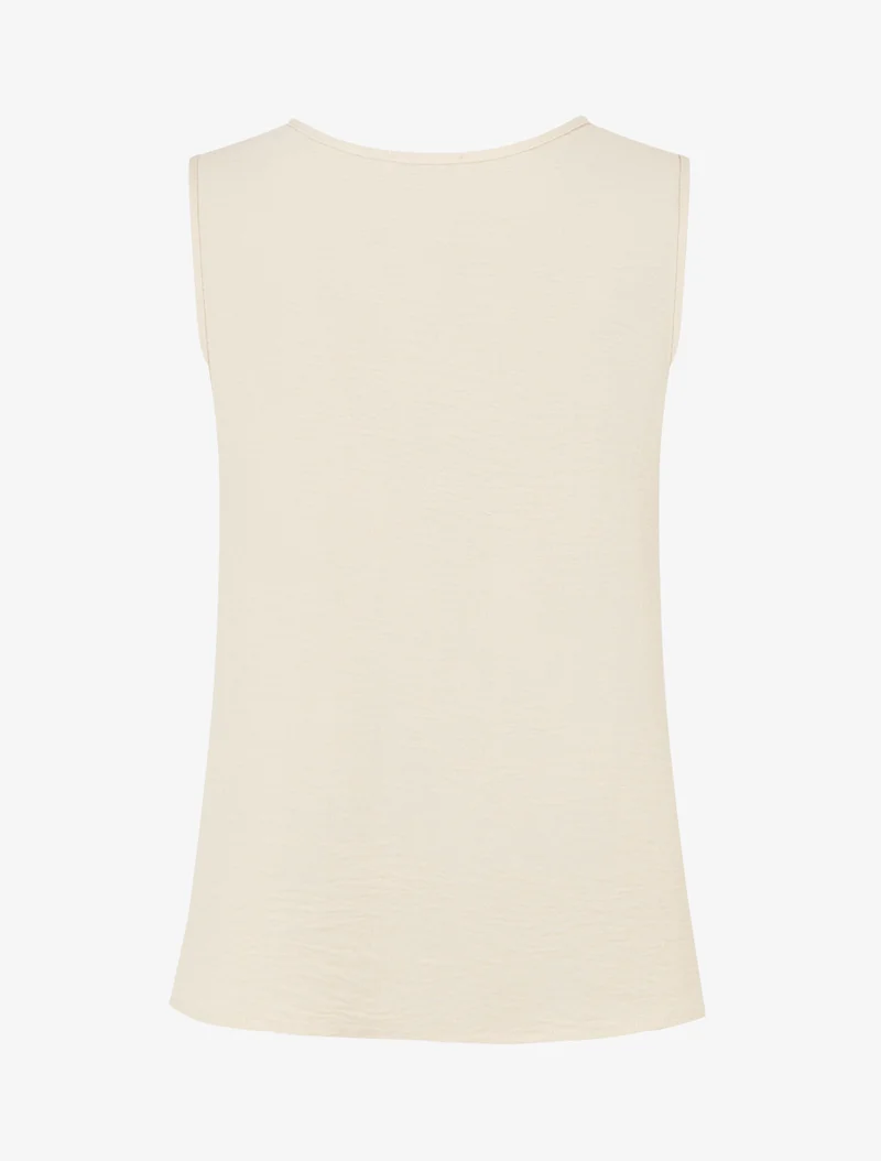Top droit uni à col rond bijou - Beige foncé