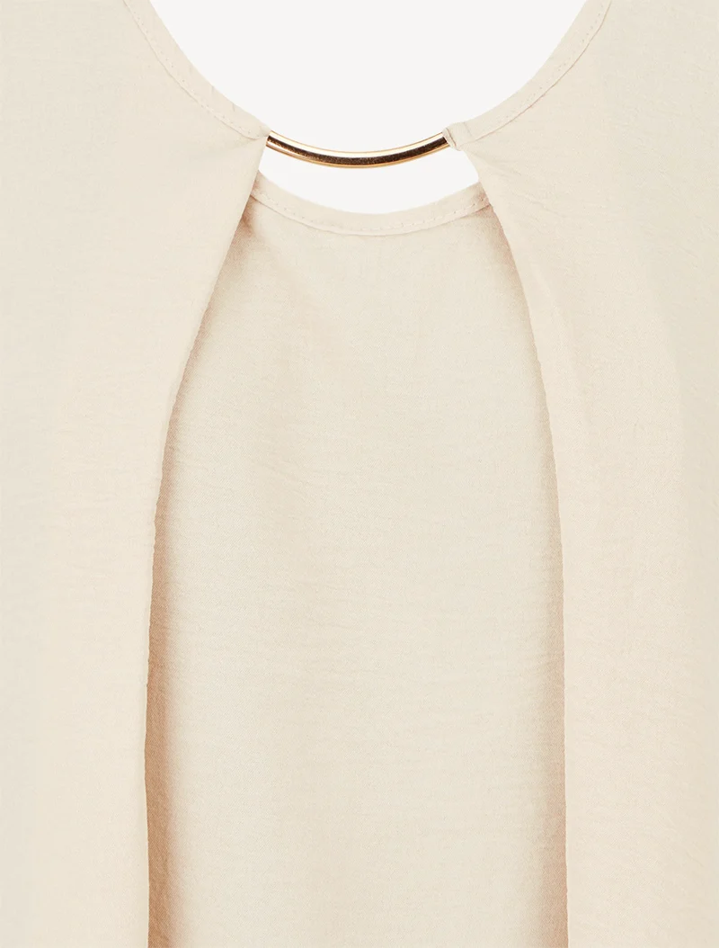 Top droit uni à col rond bijou - Beige foncé