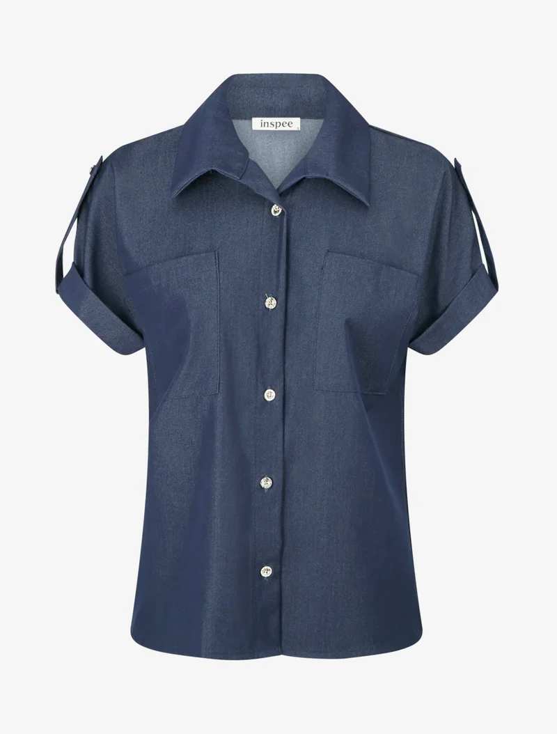 Chemise uni à poches - Bleu brut