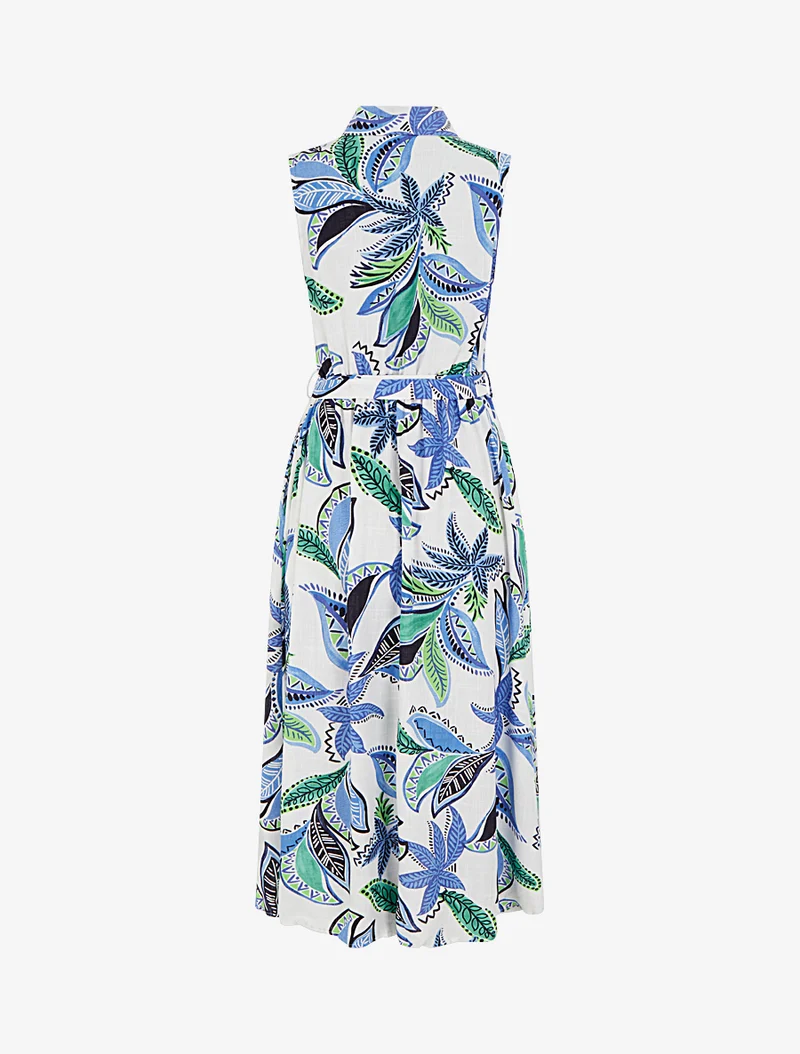 Robe chemise longue à imprimé feuillages - Bleu