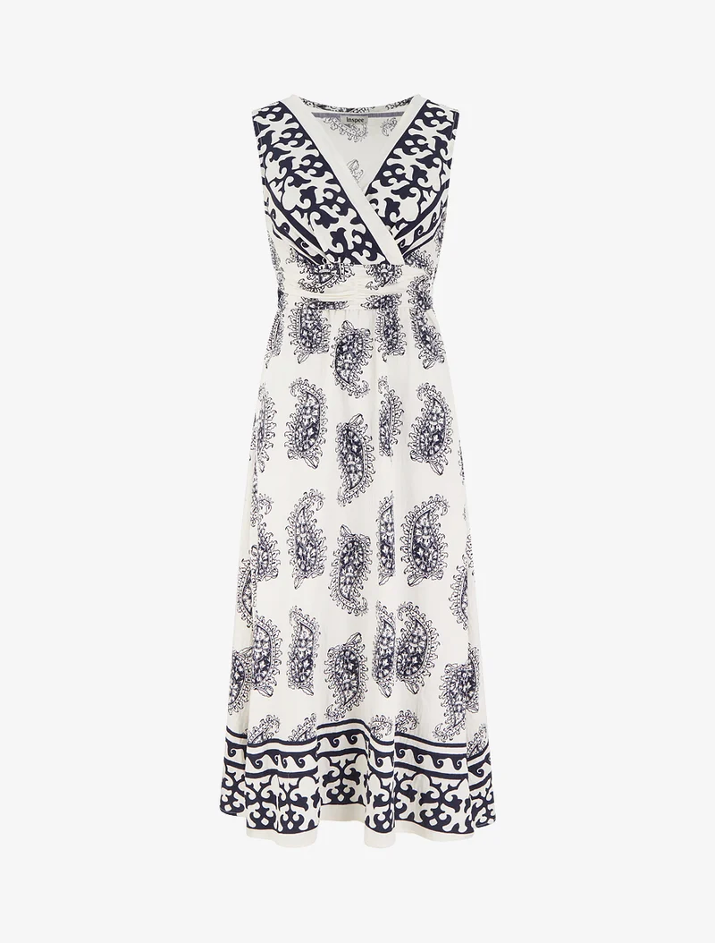 Robe imprimé foulard à col cache-coeur - Marine