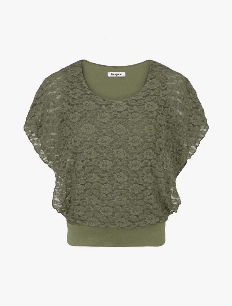 Top boule en dentelle - Kaki