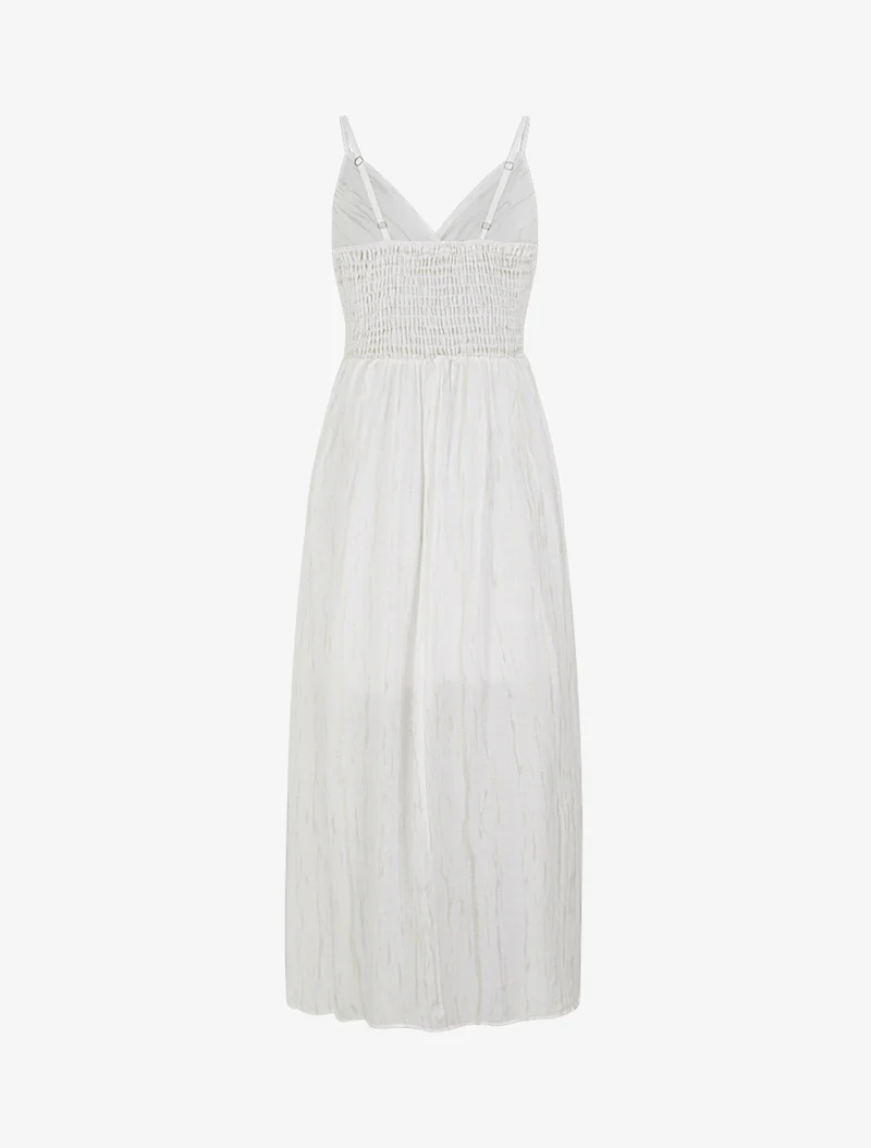 Robe élastiquée unie détail irisé - Blanc