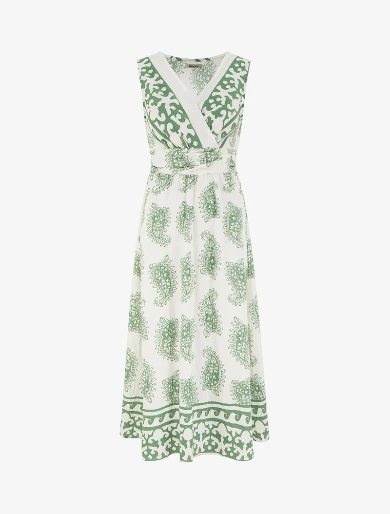 Robe imprimé foulard à col cache-coeur - Vert
