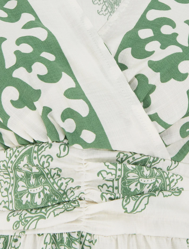 Robe imprimé foulard à col cache-coeur - Vert