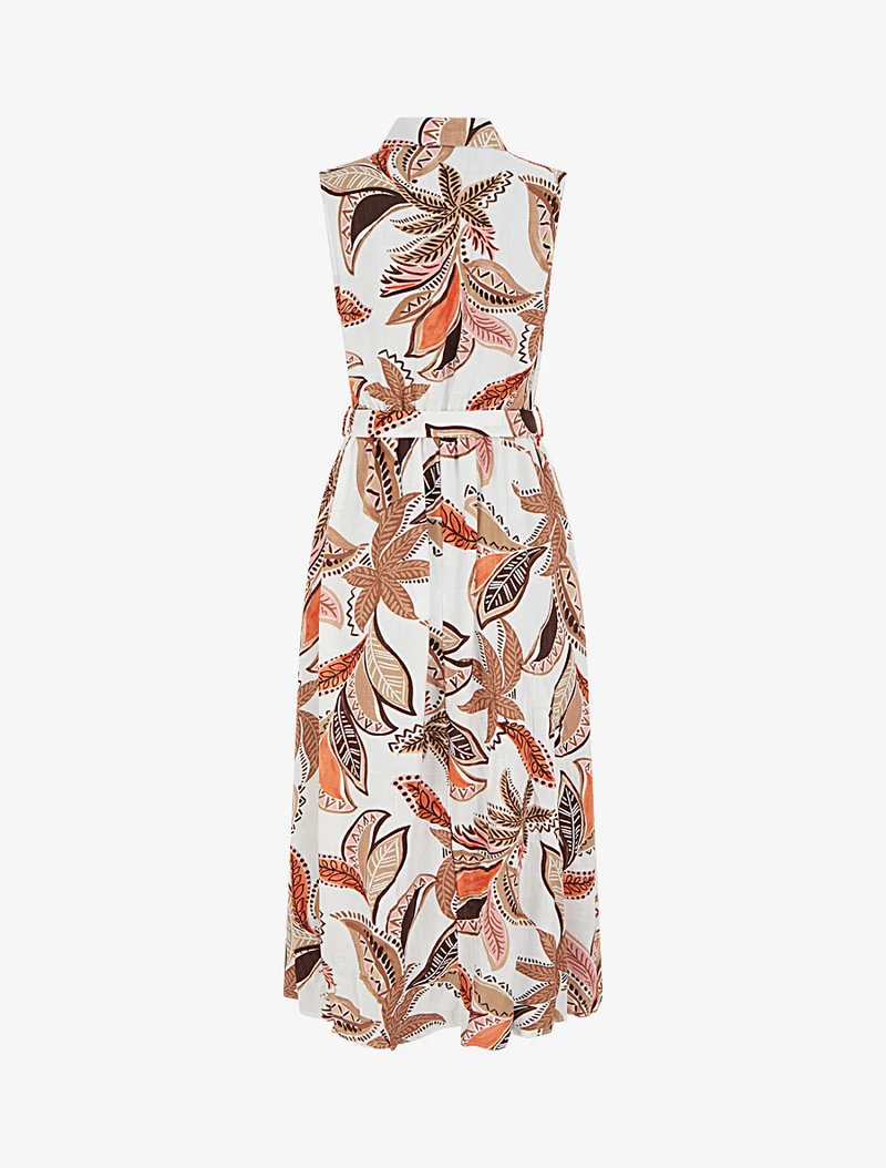 Robe chemise longue à imprimé feuillages - Marron