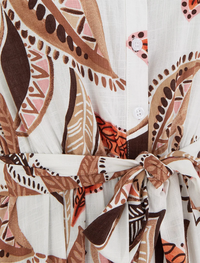 Robe chemise longue à imprimé feuillages - Marron